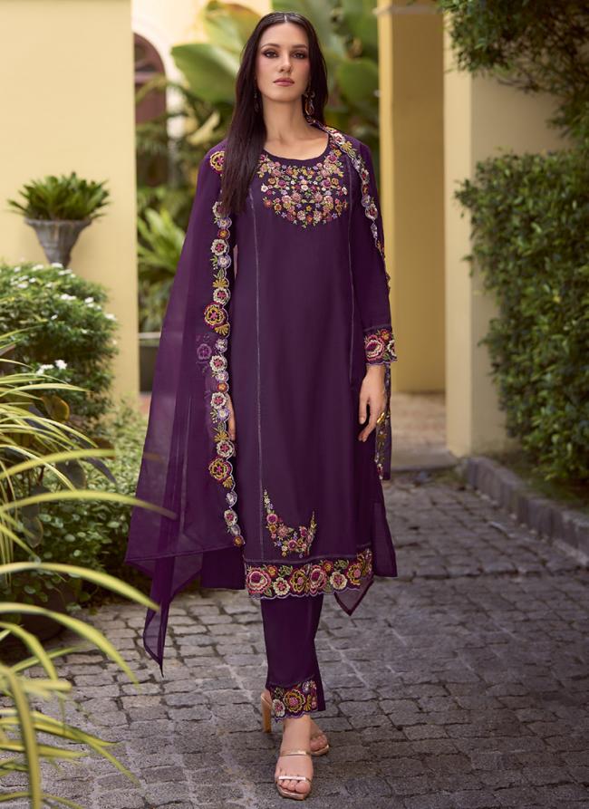 Viscose Purple Festival Wear Hand Work Readymade Kurti Set